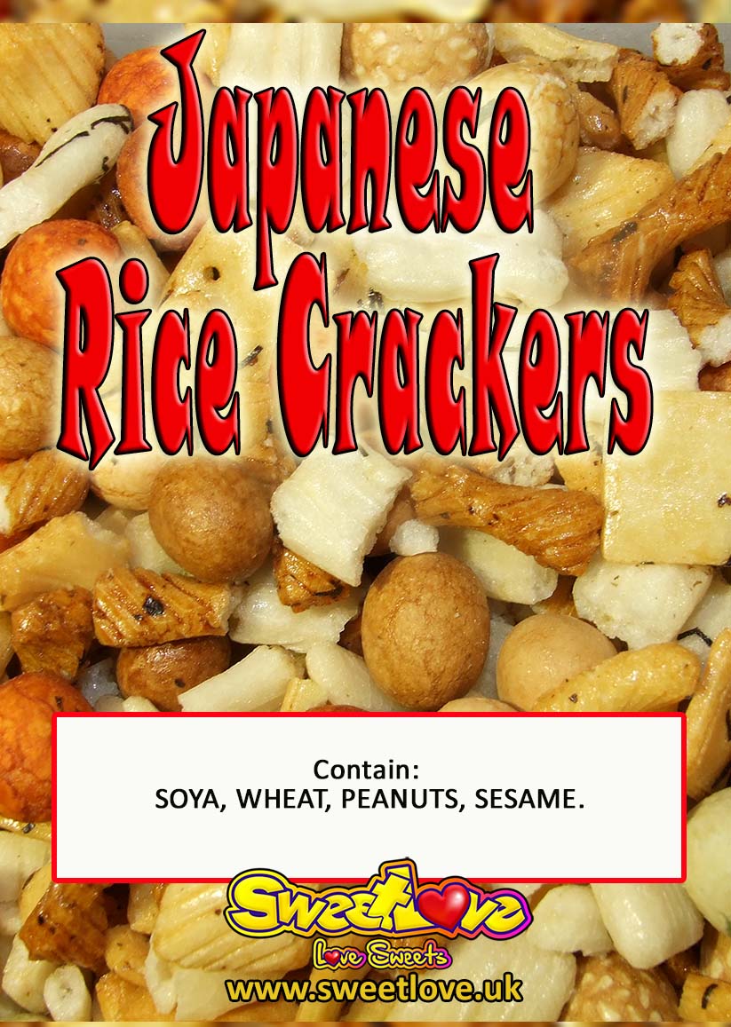 Vending label for Japanese Rice Crackers.